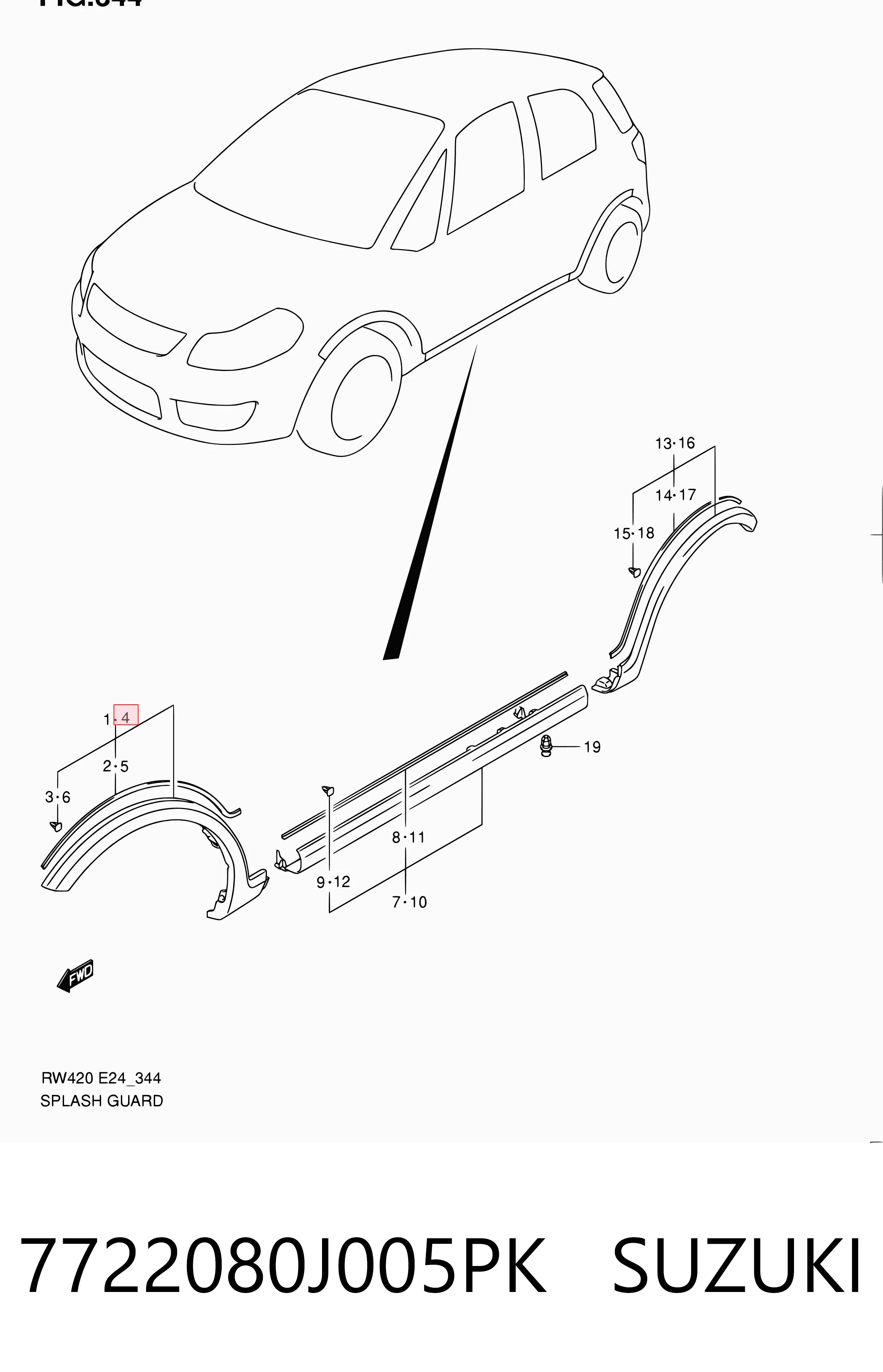 7722080J005PK Suzuki Молдинг арки крыла переднего, левый