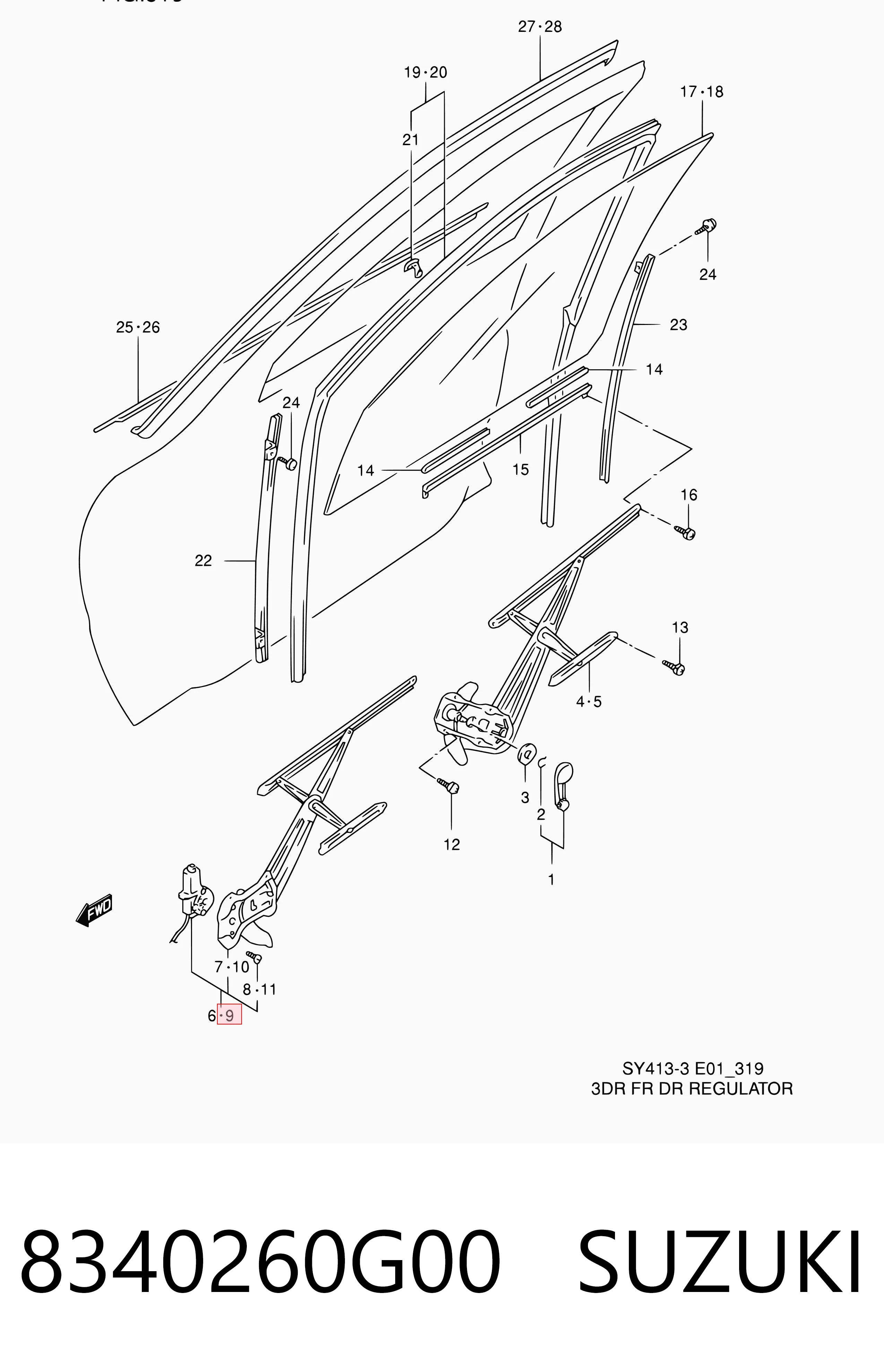8340260G00 Suzuki Механизм стеклоподъемника передней левой двери