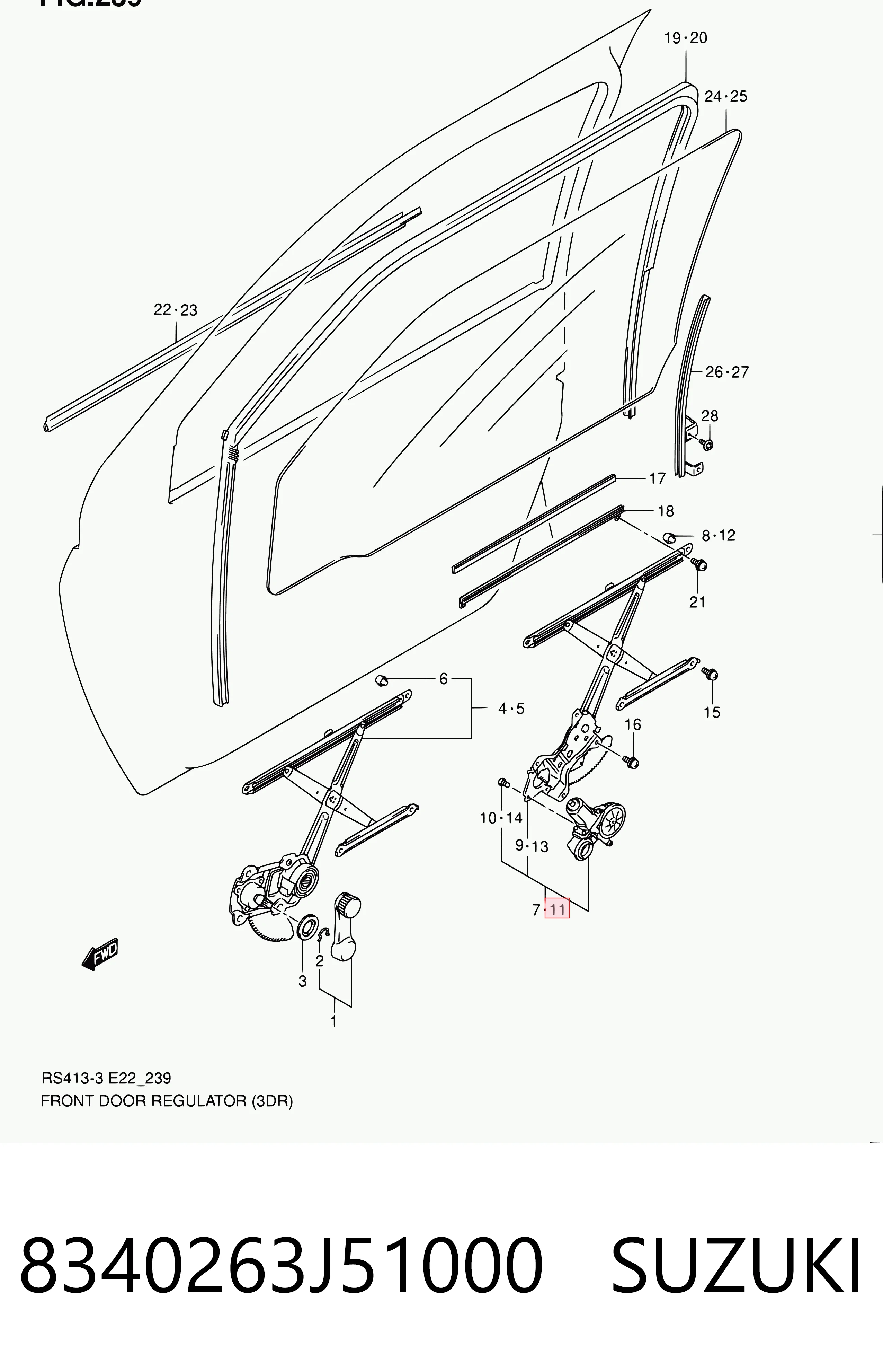  Стеклоподъемник передней левой двери Suzuki Swift 3