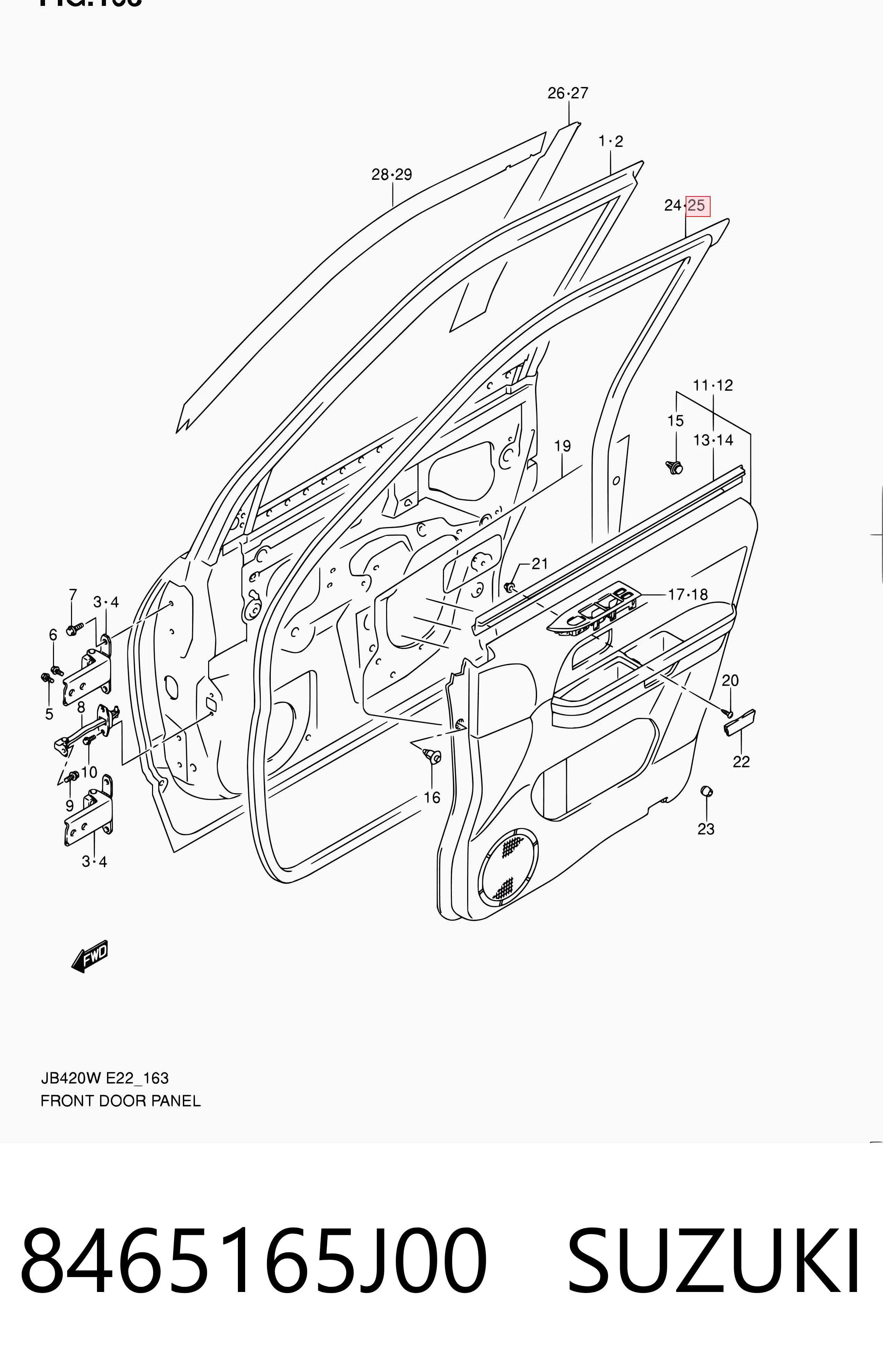 8465165J00 Suzuki Уплотнитель двери передней левой (на двери)