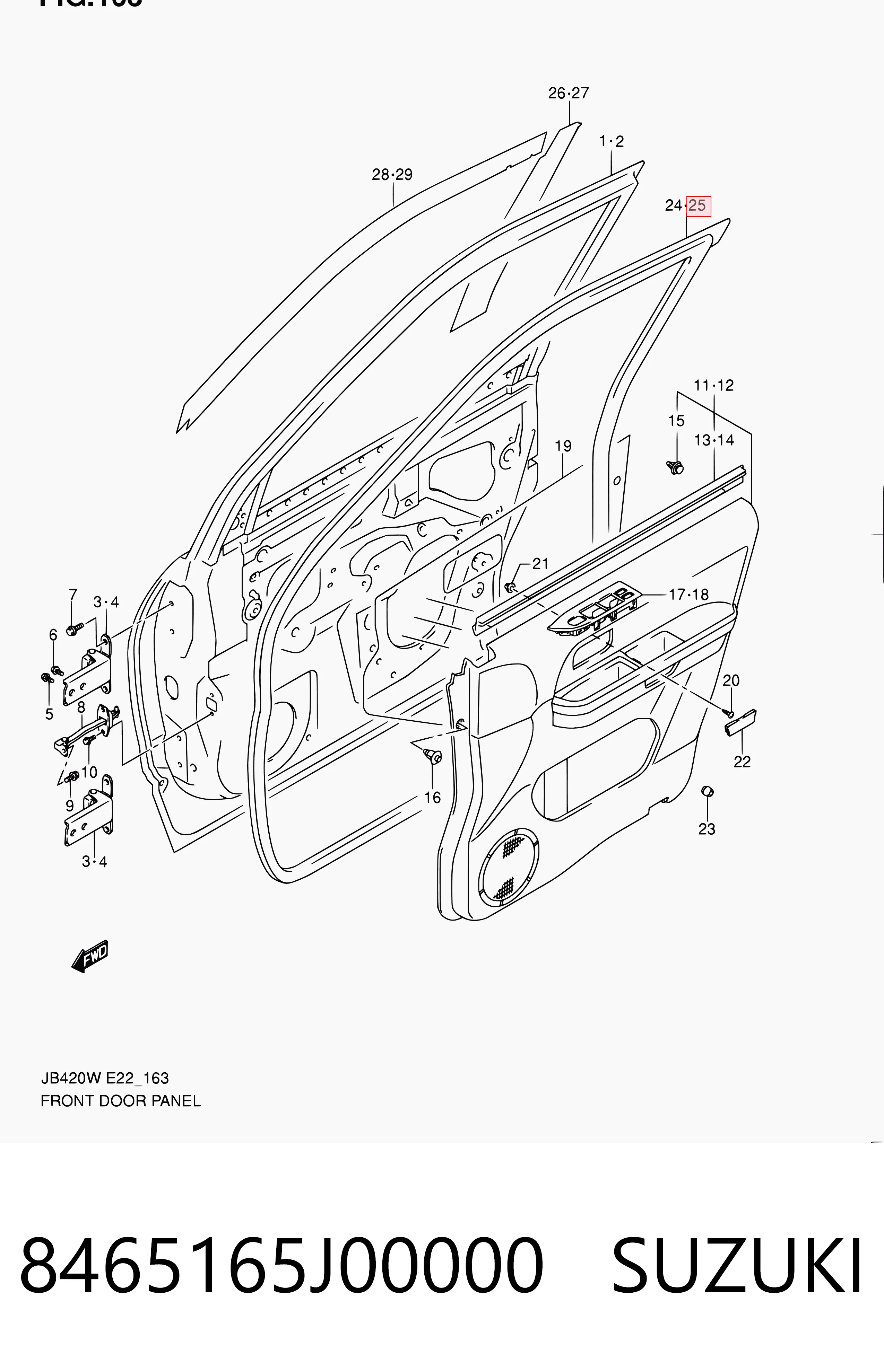 8465165J00000 Suzuki Уплотнитель двери передней левой (на двери)