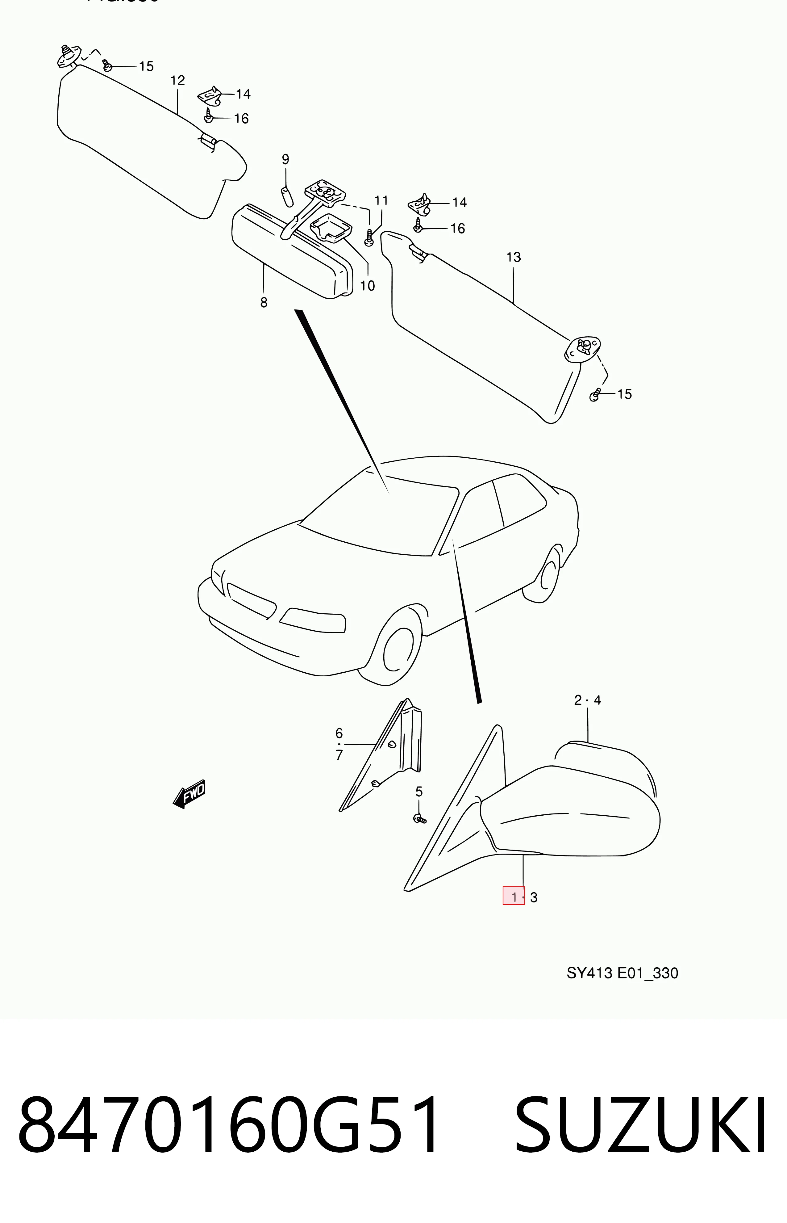  Правое зеркало Suzuki Baleno 