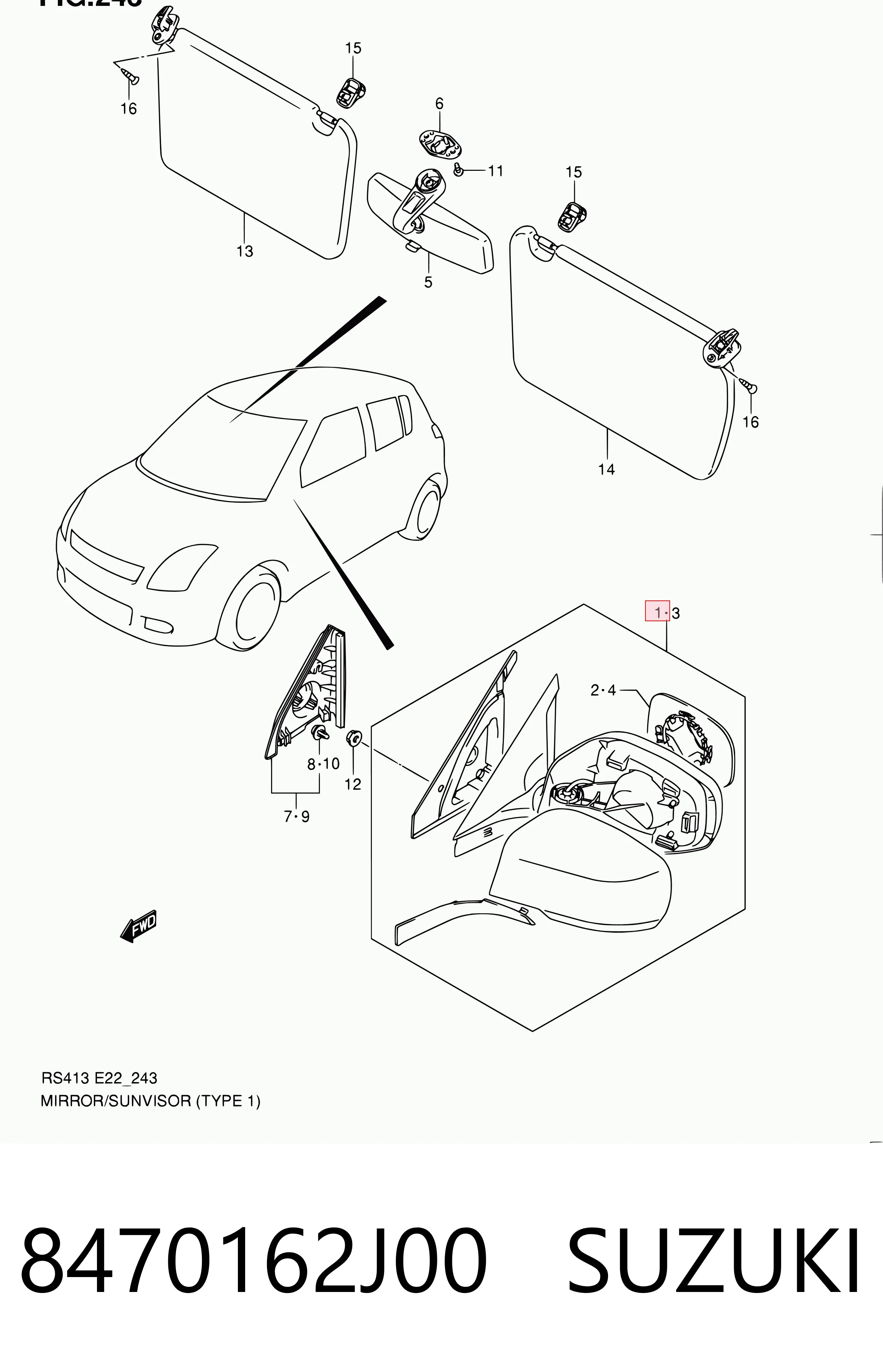 Зеркало заднего вида правое на Suzuki Swift III RS