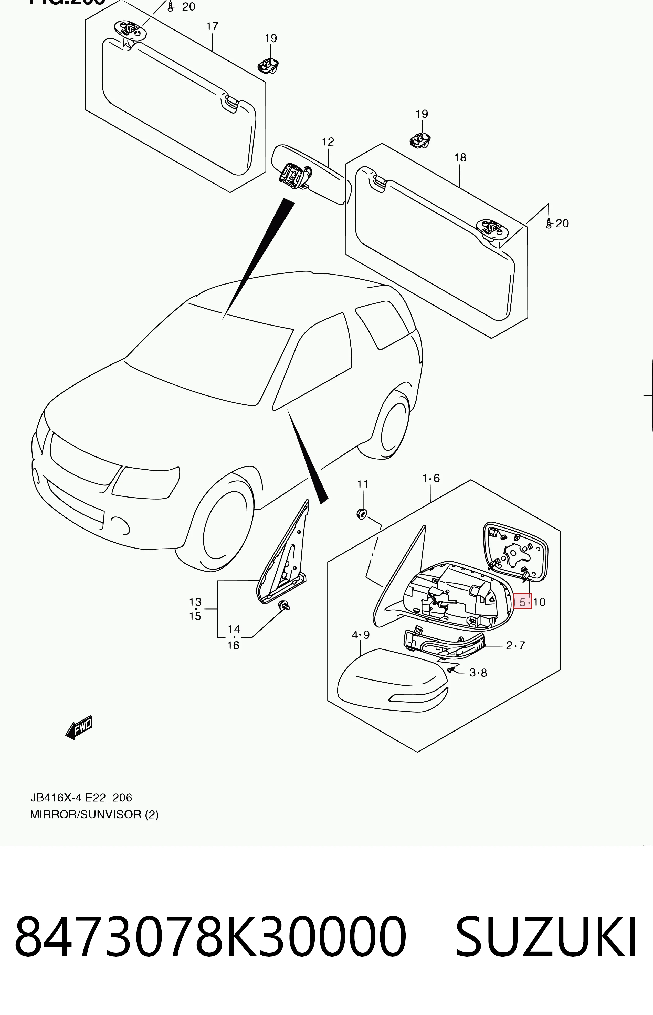 8473078K30000 Suzuki Зеркальный элемент правого зеркала заднего вида
