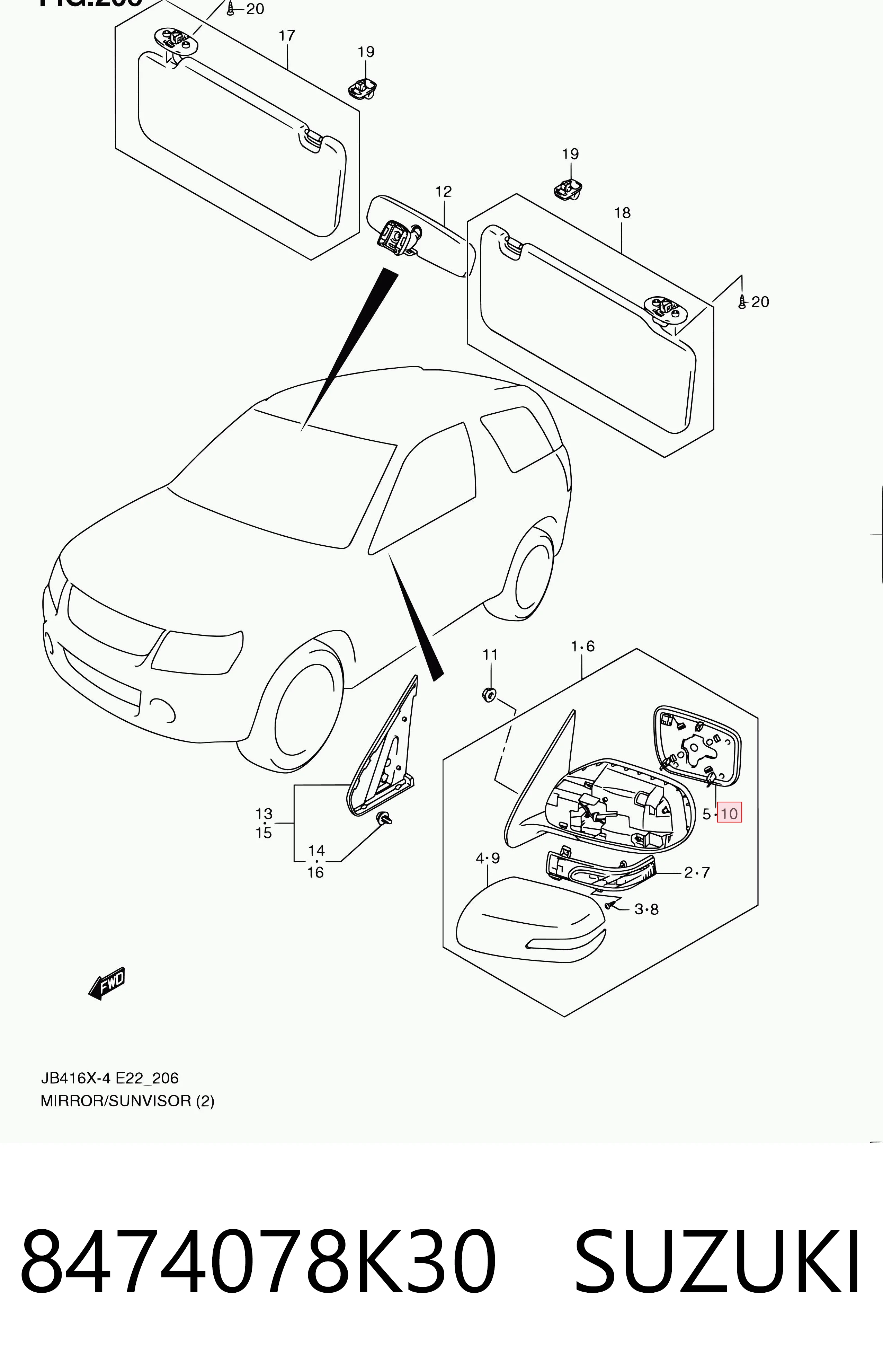 8474078K30 Suzuki Зеркальный элемент левого зеркала заднего вида