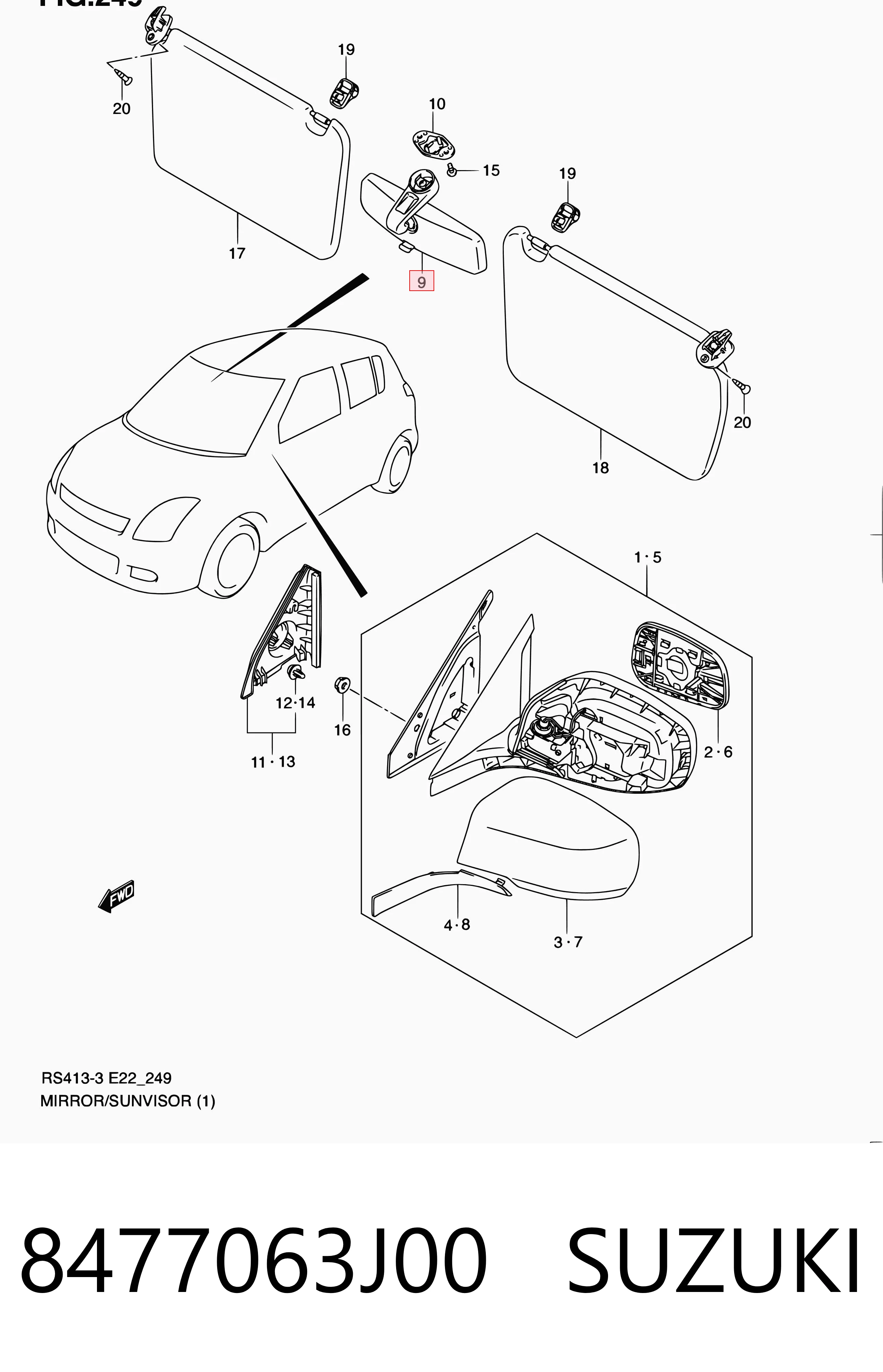 8477063J00 Suzuki Зеркало заднего вида в салоне