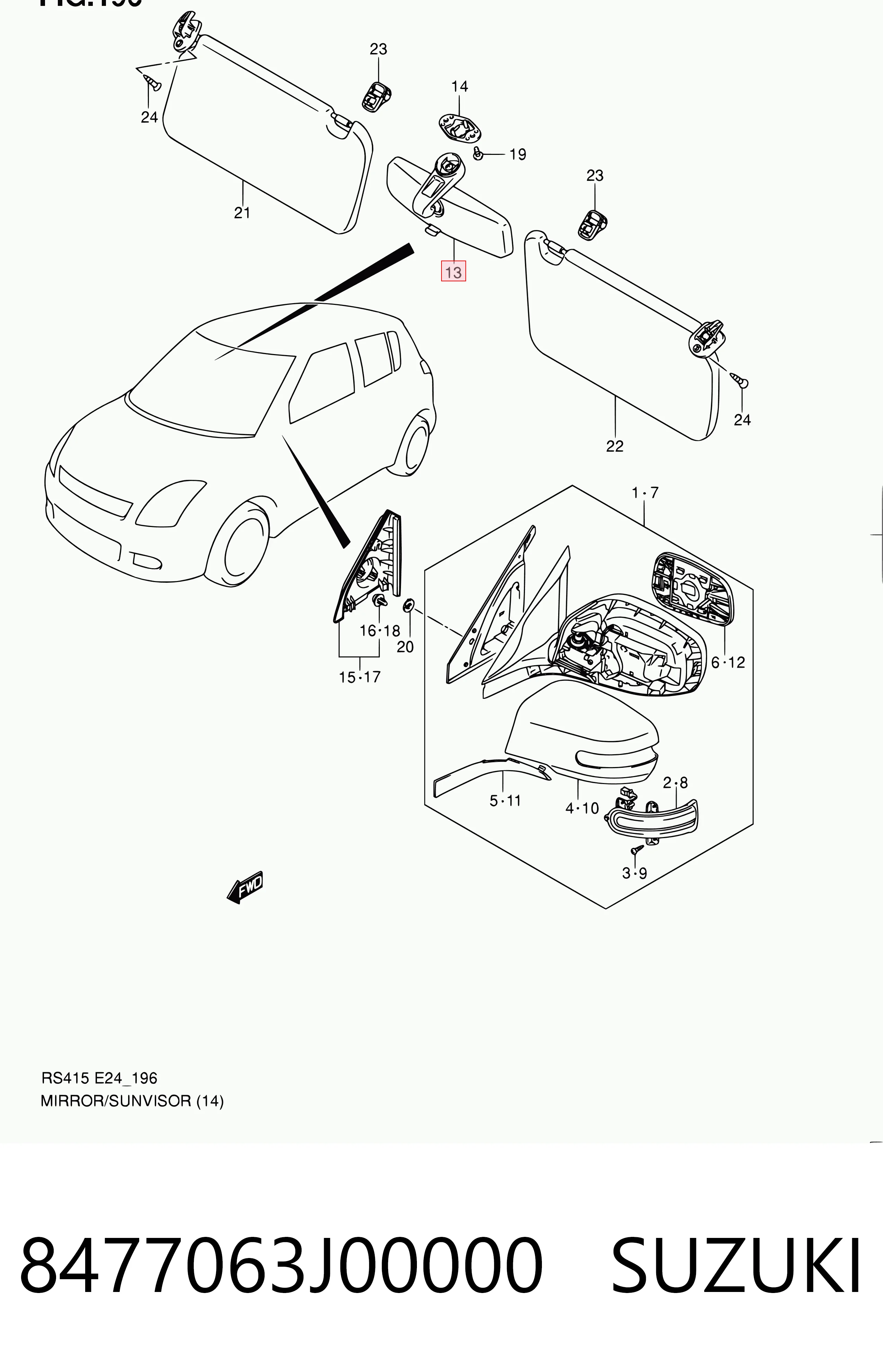 8477063J00000 Suzuki Зеркало заднего вида в салоне