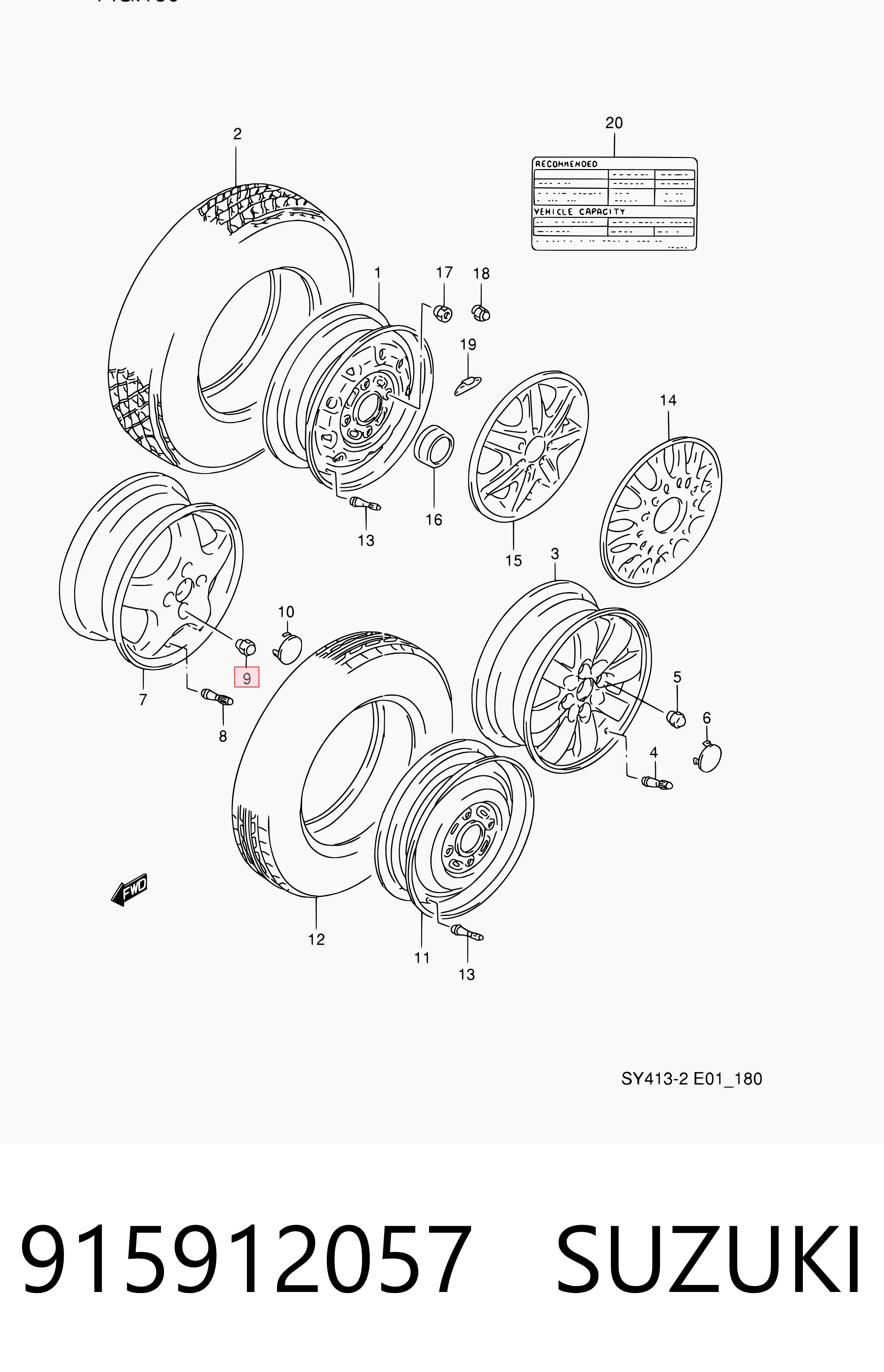 915912057 Suzuki Гайка колеса