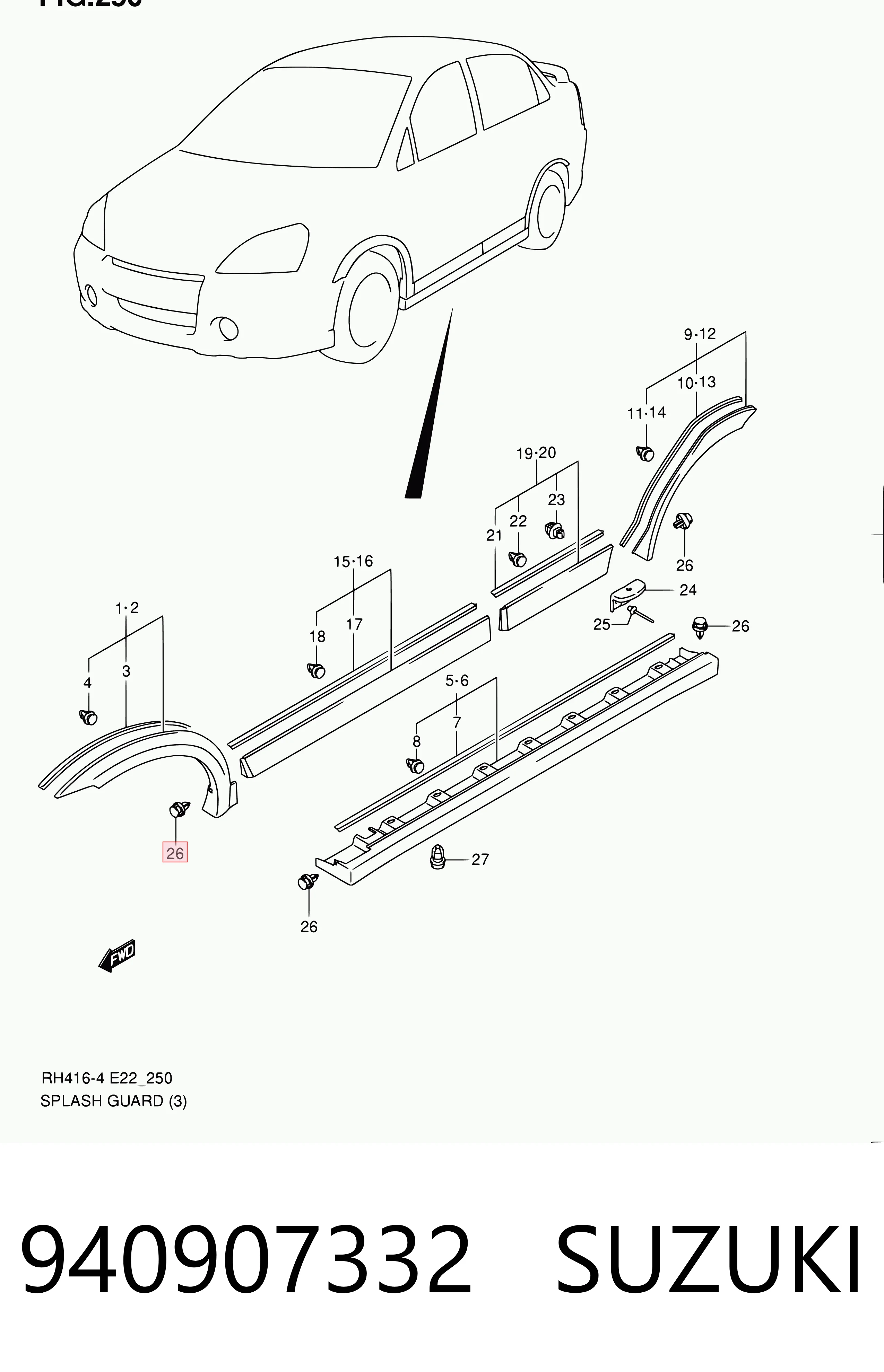 940907332 Suzuki Клип крепления подкрылка переднего крыла