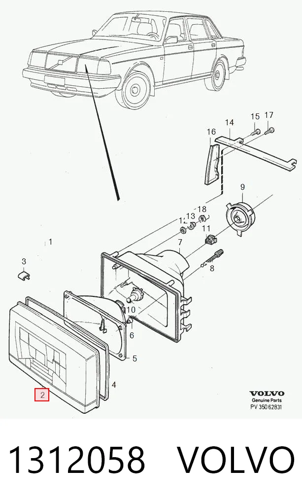 1312058 Volvo Стекло фары левой