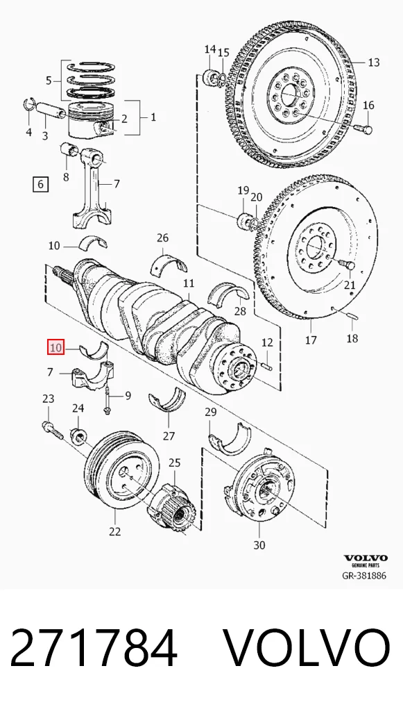 Вкладыши коленвала, шатунные, комплект, 2-й ремонт (+0,50) Volvo S80 I седан (TS, TH, KV) (1998 - 2006) цена, от 48.15 USD