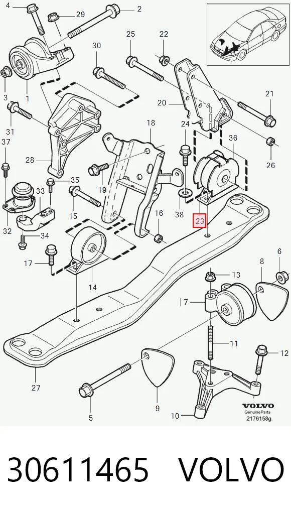30611465 Volvo Подушка (опора) двигателя задняя правая