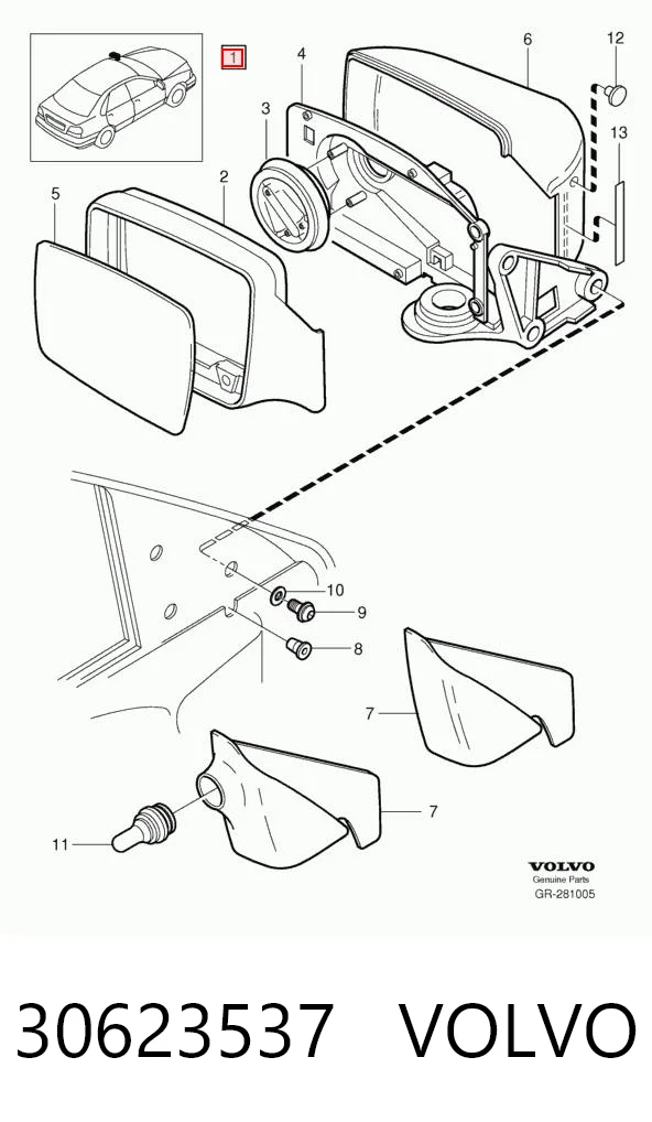  Левое боковое зеркало Volvo S40 1