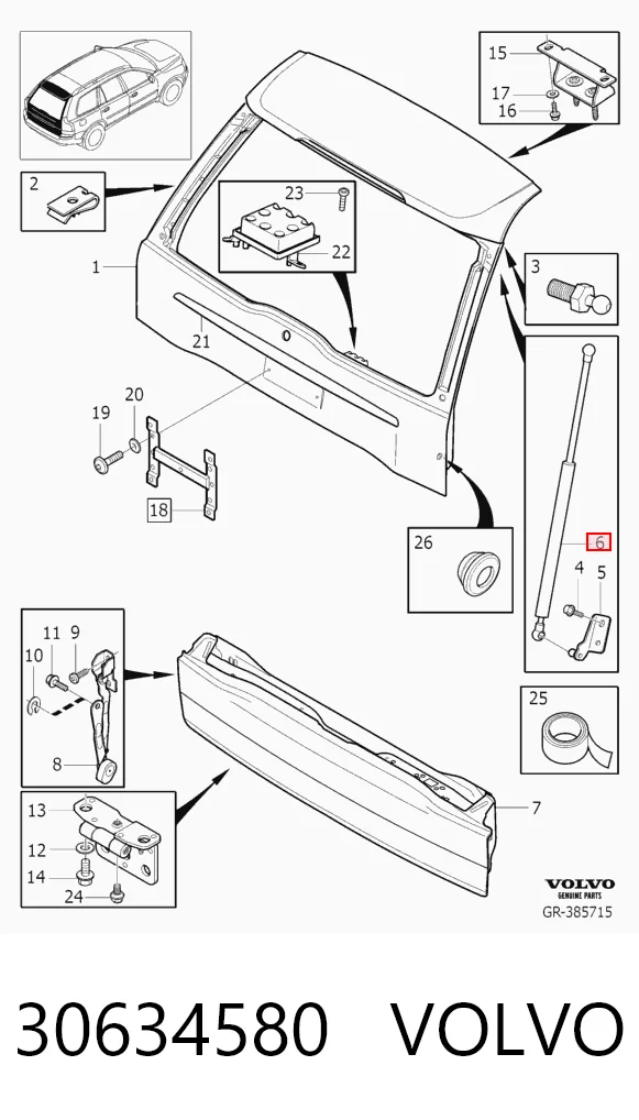 30634580 Volvo Амортизатор крышки багажника