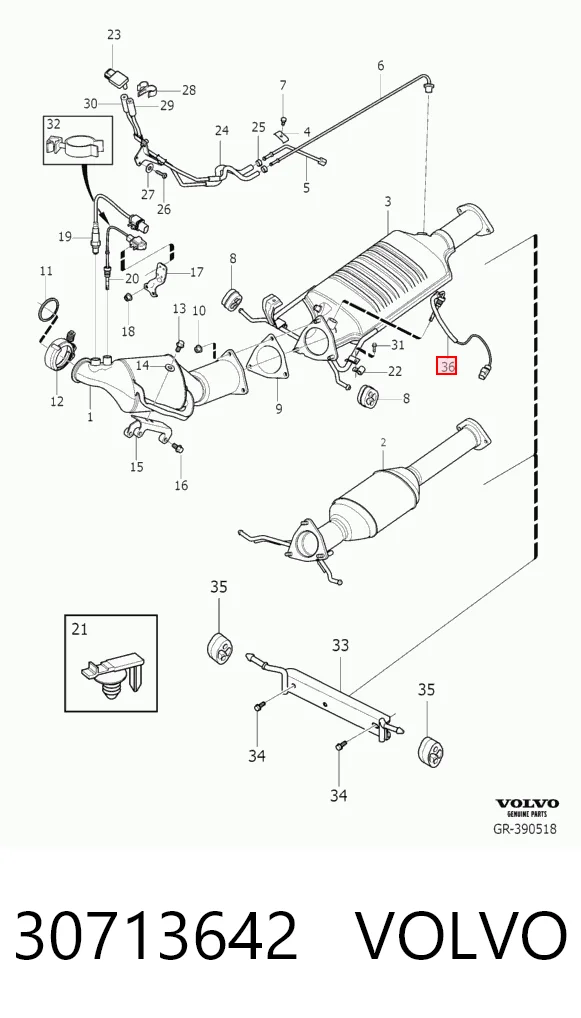 30713642 Volvo Датчик температуры отработавших газов (ОГ), после катализатора