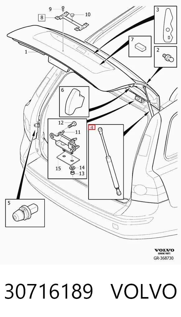 30716189 Volvo Амортизатор крышки багажника