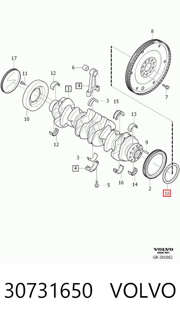 30731650 Volvo Сальник коленвала двигателя, задний