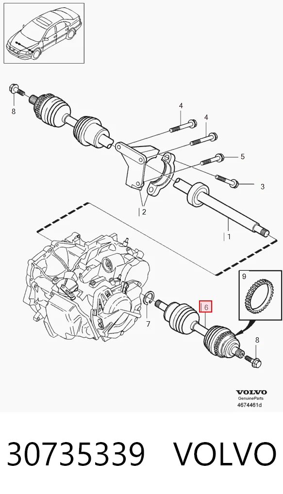 Полуось передняя левая на Volvo S80 I TS, TH, KV