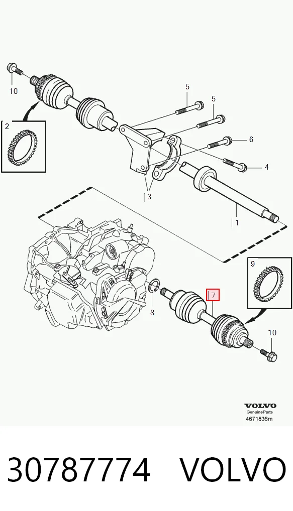 30787774 Volvo Полуось передняя левая