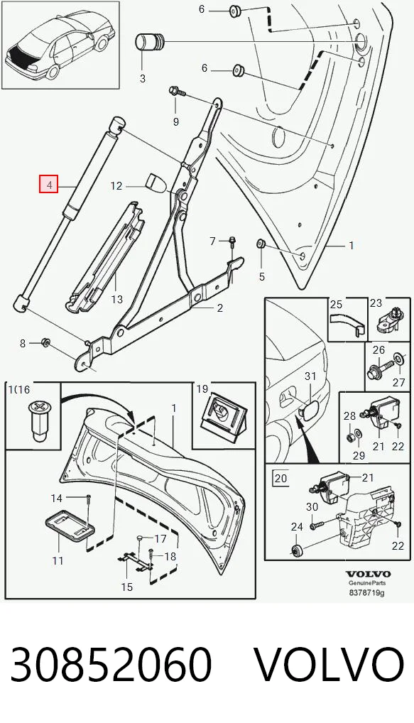 30852060 Volvo Амортизатор крышки багажника