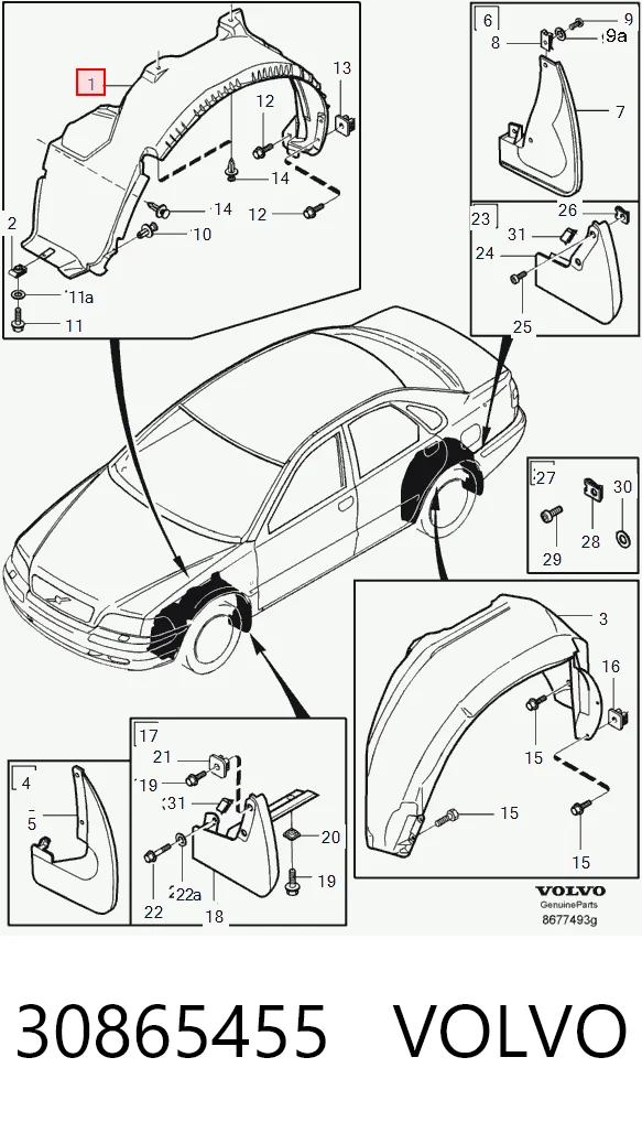Подкрылок крыла переднего левый Volvo V40 универсал (VW) (1995 - 2004) цена, от 16.78 USD