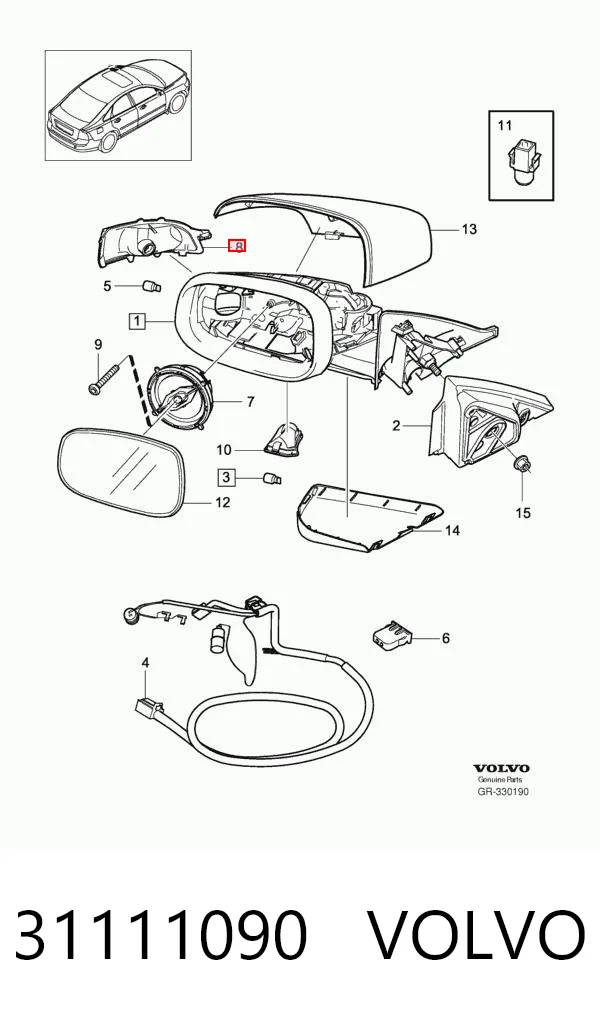 31111090 Volvo Повторитель поворота левого зеркала