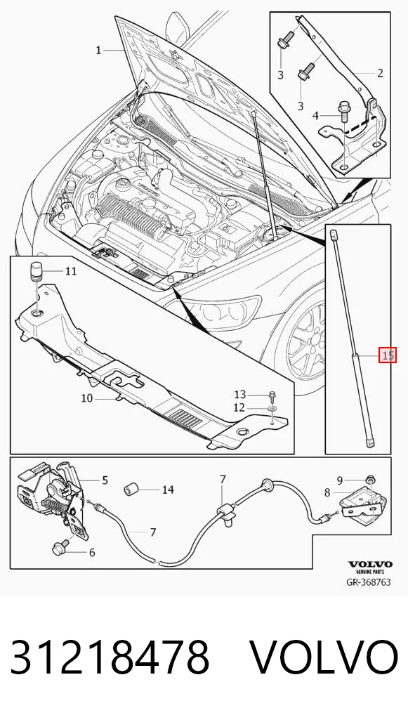 31218478 Volvo Стойка капота