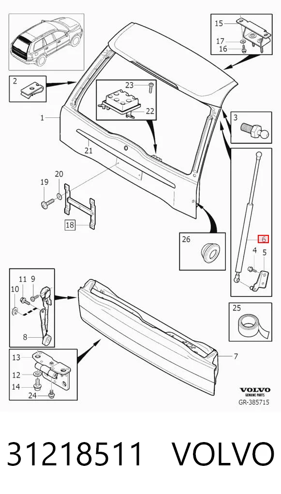 31218511 Volvo Амортизатор крышки багажника