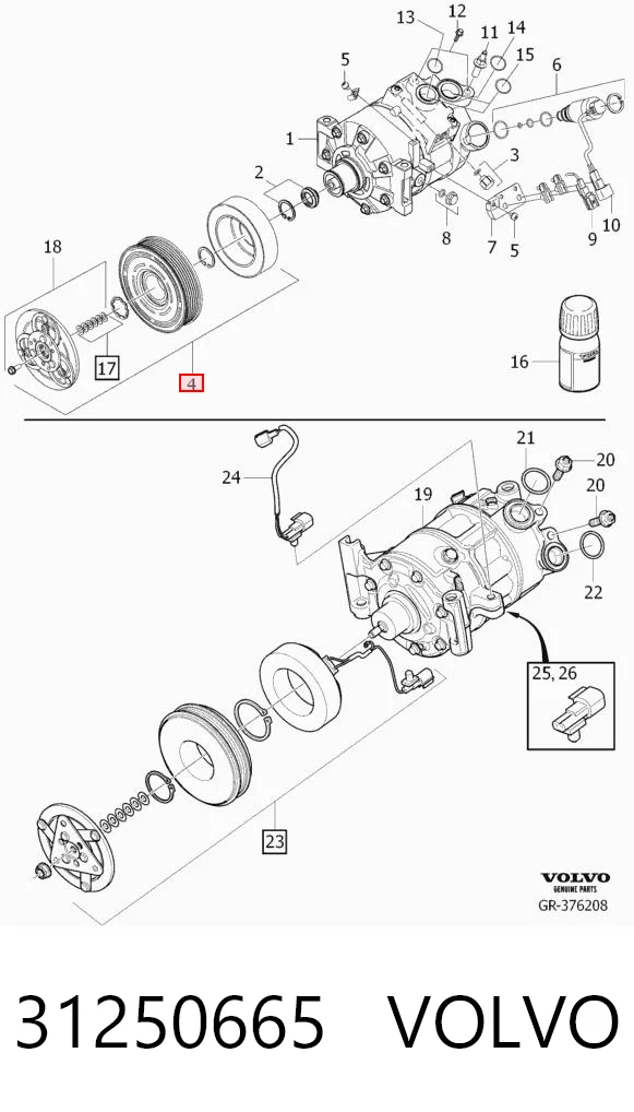 31250665 Volvo Шкив компрессора кондиционера