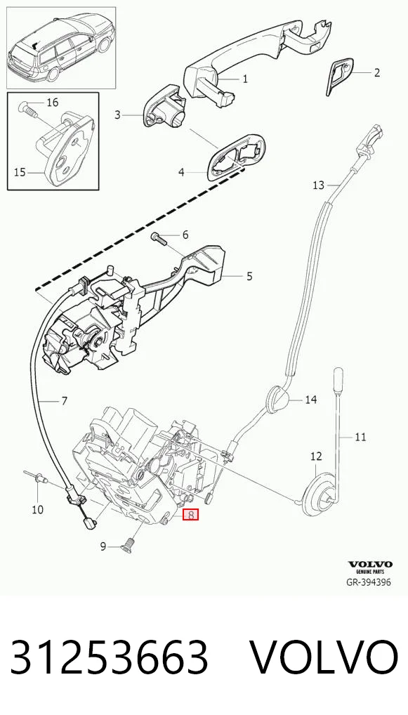 31253663 Volvo Замок двери задней левой