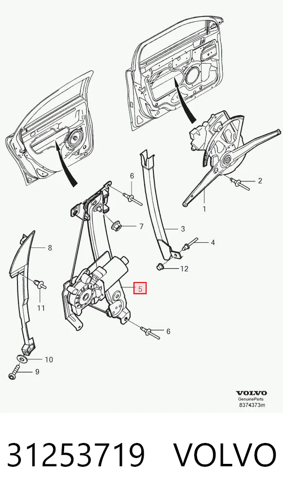 31253719 Volvo Механизм стеклоподъемника двери задней, левой