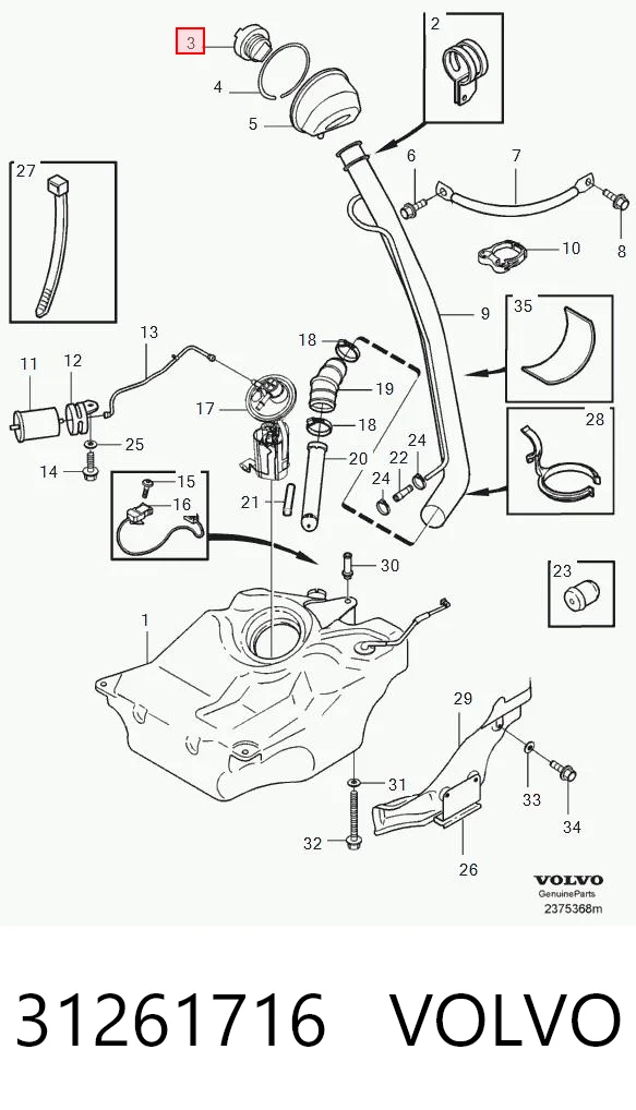 31261716 Volvo Крышка топливного Бака