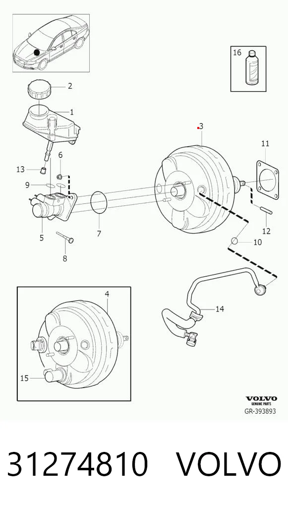31274810 Volvo Усилитель тормоза вакуумный