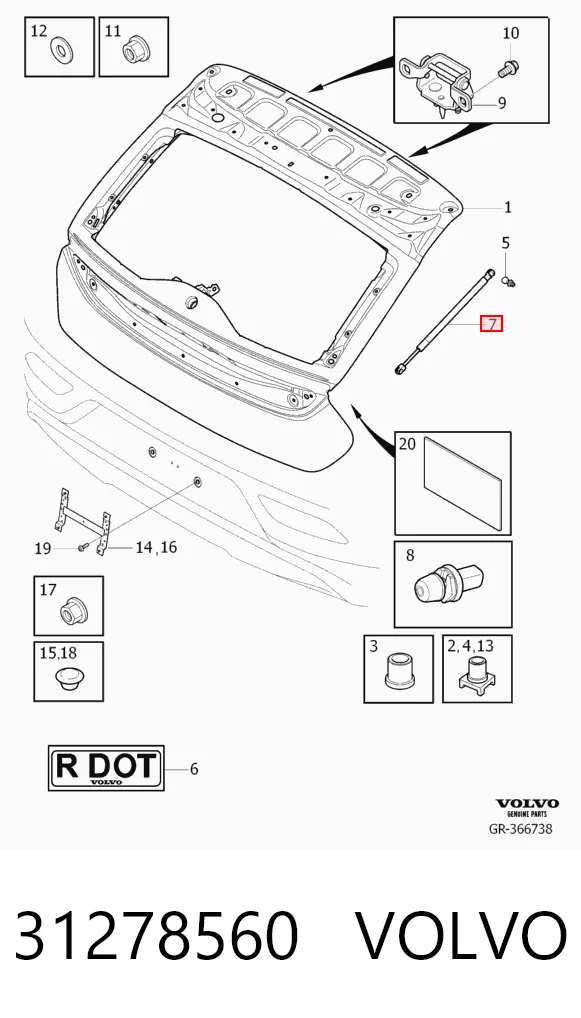 31278560 Volvo Амортизатор крышки багажника