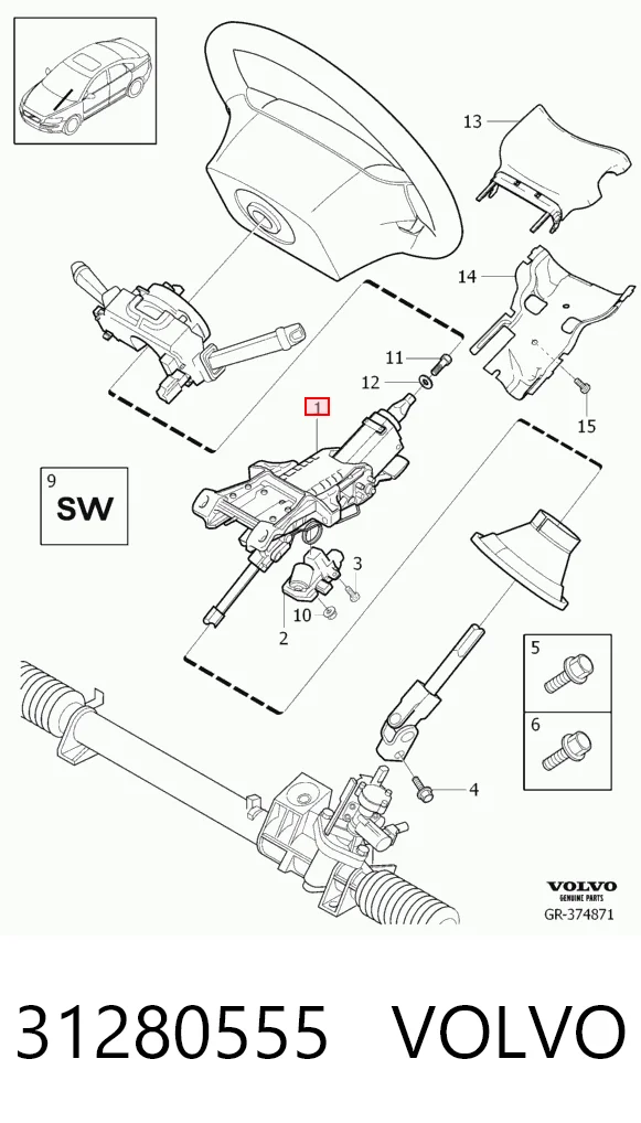 Рулевая колонка Volvo V50 универсал (MW) (2004 - 2012) цена, от 33.90 USD