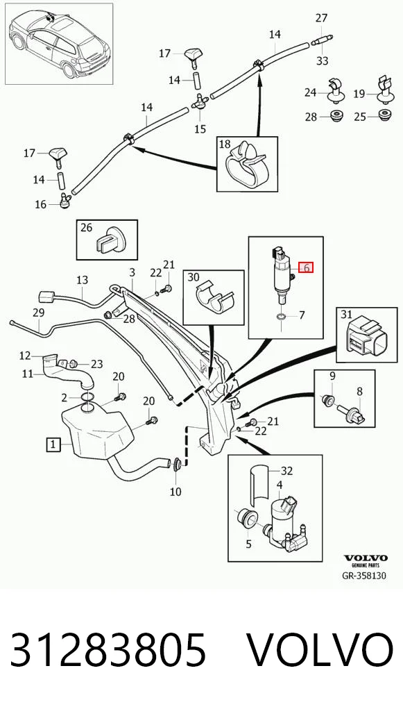31283805 Volvo Мотор омывателя лобового стекла