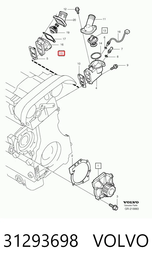 31293698 Volvo Корпус термостата в сборе