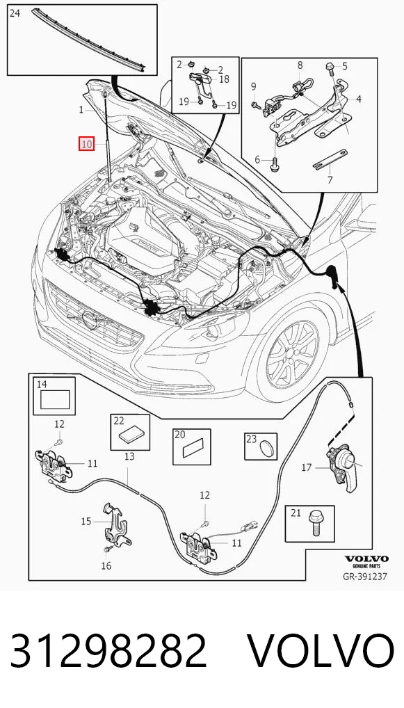 31298282 Volvo Стойка капота