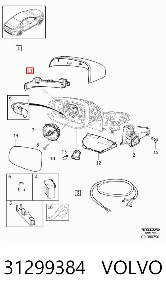 31299384 Volvo Повторитель поворота левого зеркала
