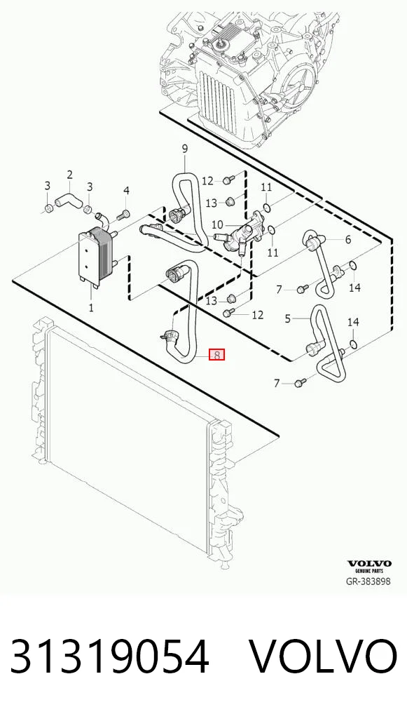 31319054 Volvo Трубка (шланг) охлаждения АКПП, обратка