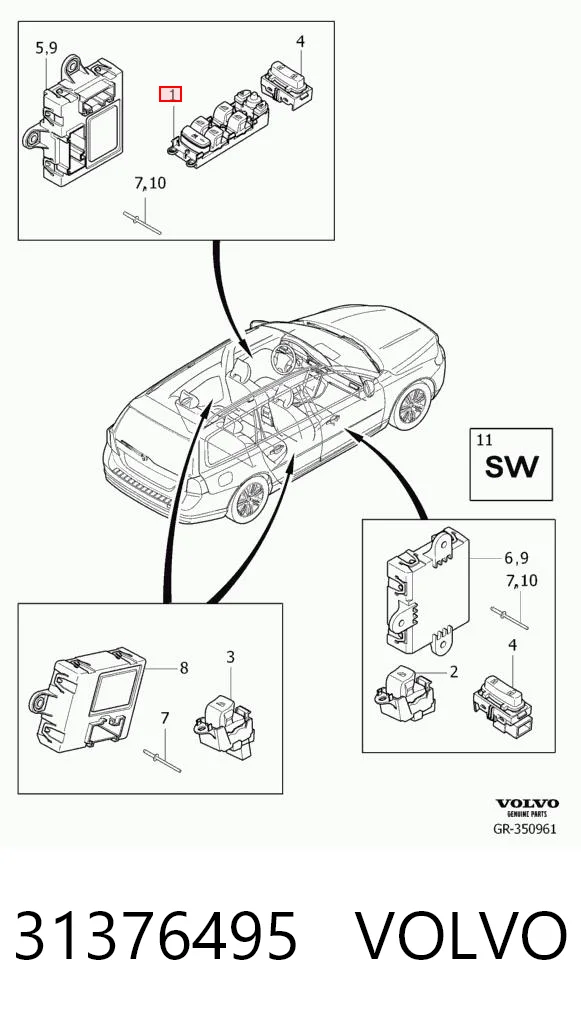 31376495 Volvo Кнопки переднего левого стекло подъёмника
