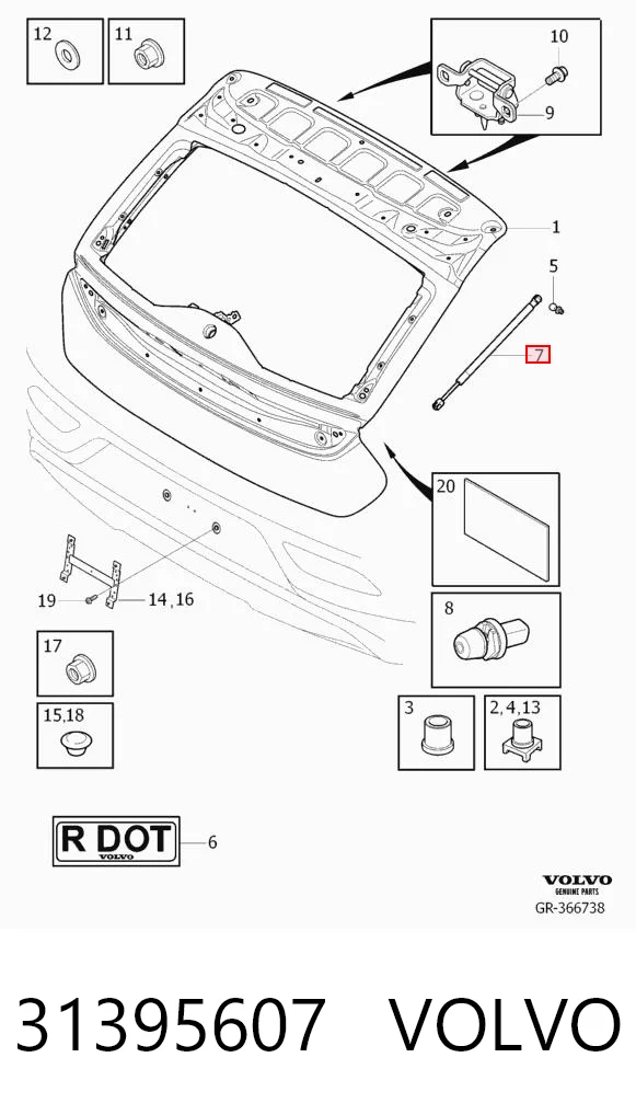 31395607 Volvo Амортизатор крышки багажника