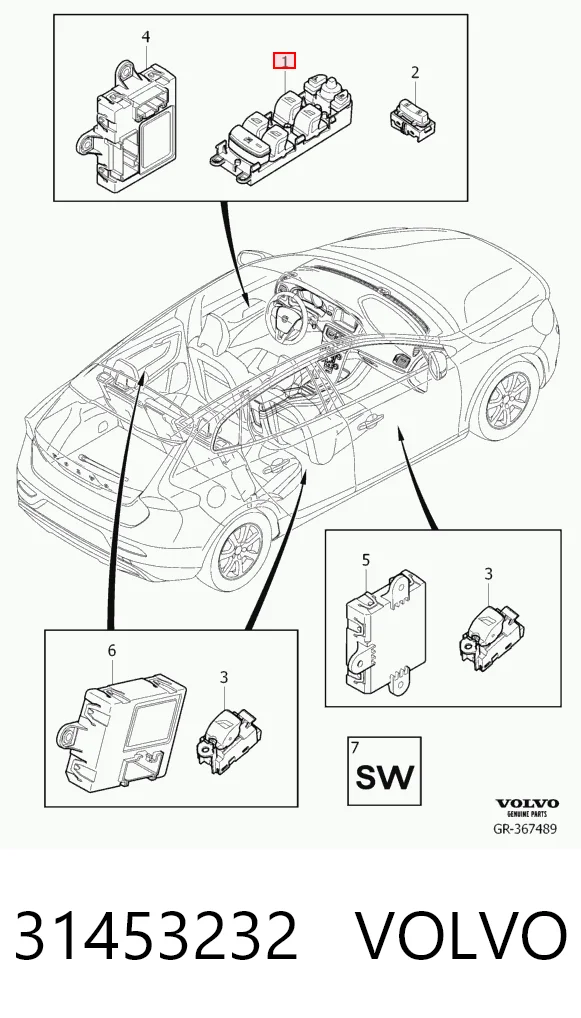 31453232 Volvo Кнопки переднего левого стекло подъёмника