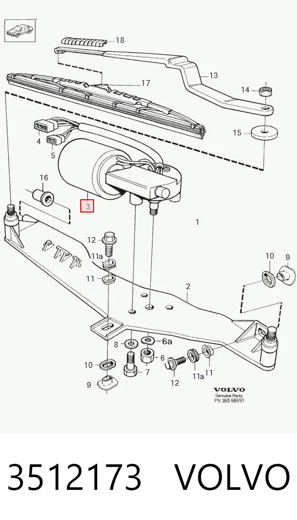 Мотор стеклоочистителя передний на Volvo 850  LS