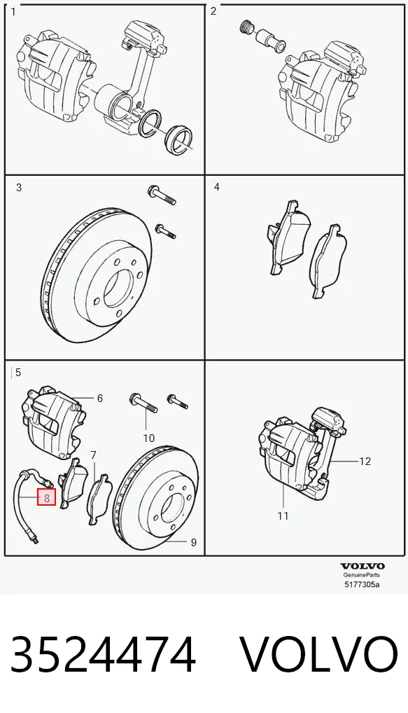 3524474 Volvo Гибкая тормозная трубка передняя