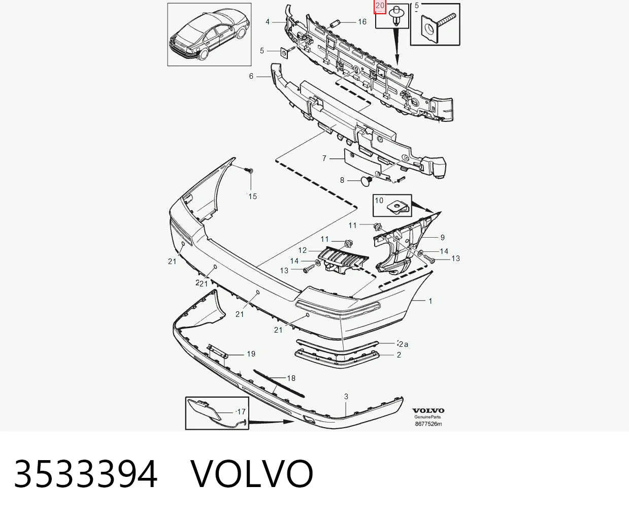 3533394 Volvo Клип крепления подкрылка переднего крыла