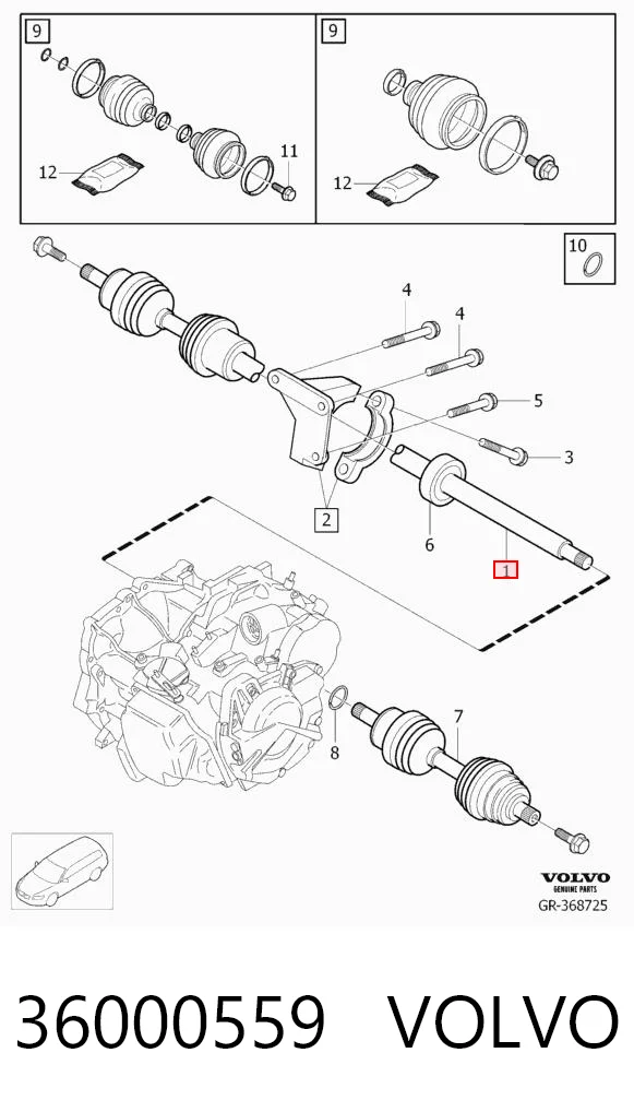 36000559 Volvo Полуось передняя, правая