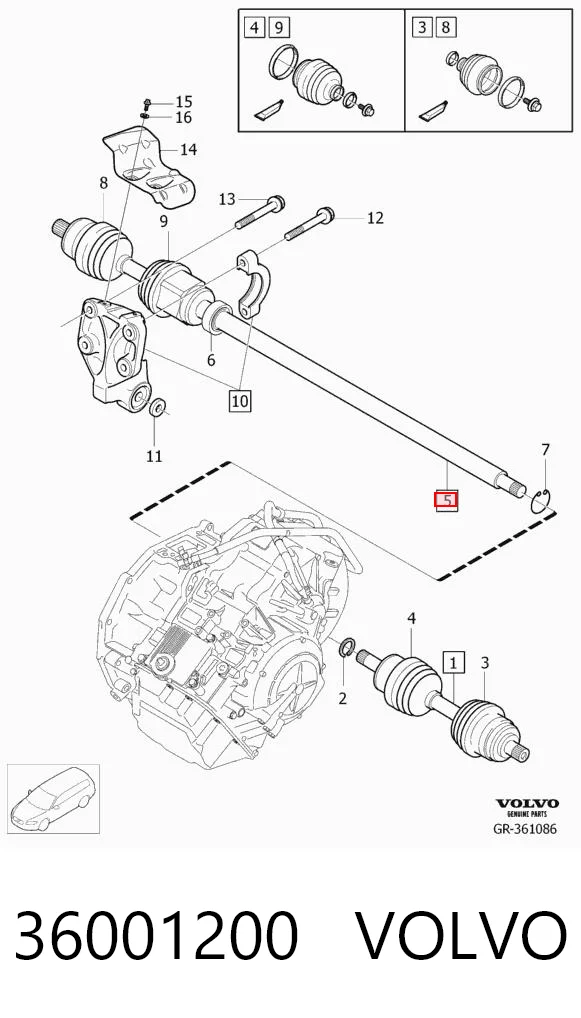36001200 Volvo Полуось передняя, правая