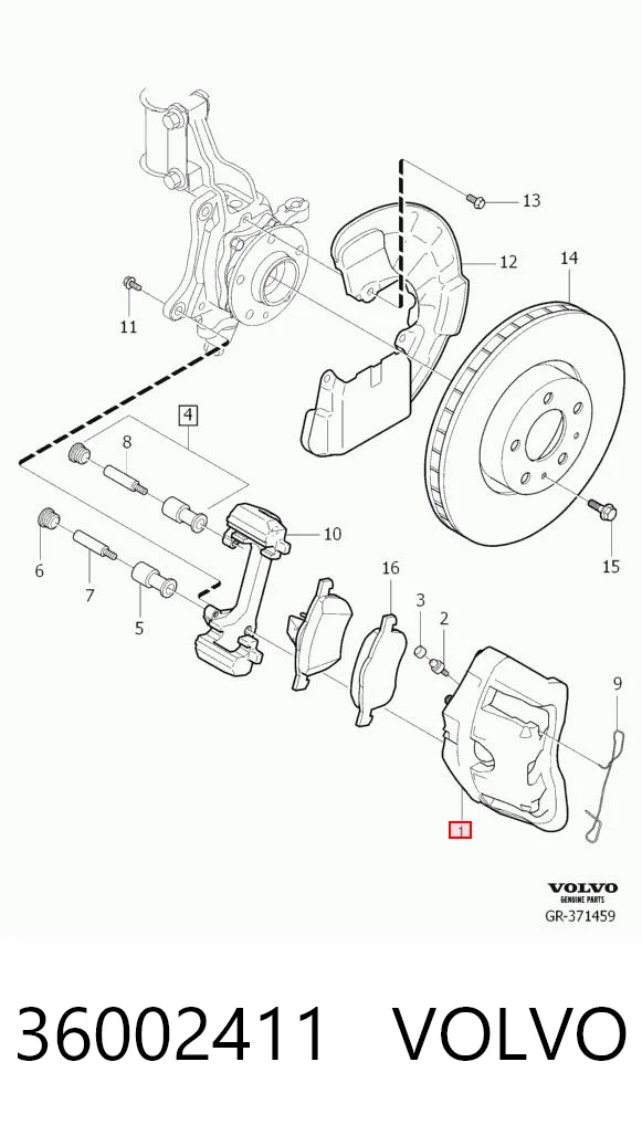 36002411 Volvo Суппорт тормозной, передний, левый