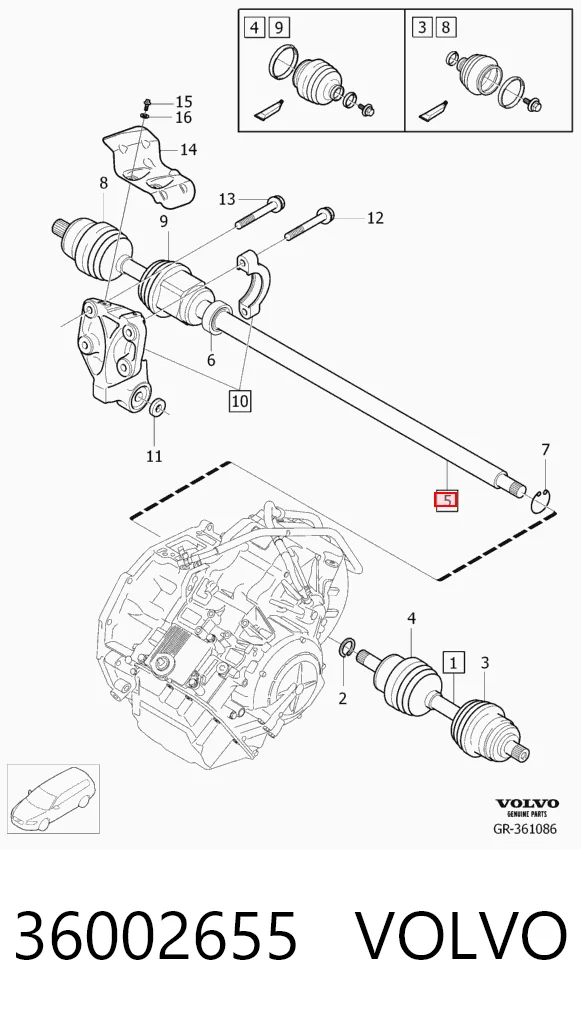 36002655 Volvo Полуось передняя, правая